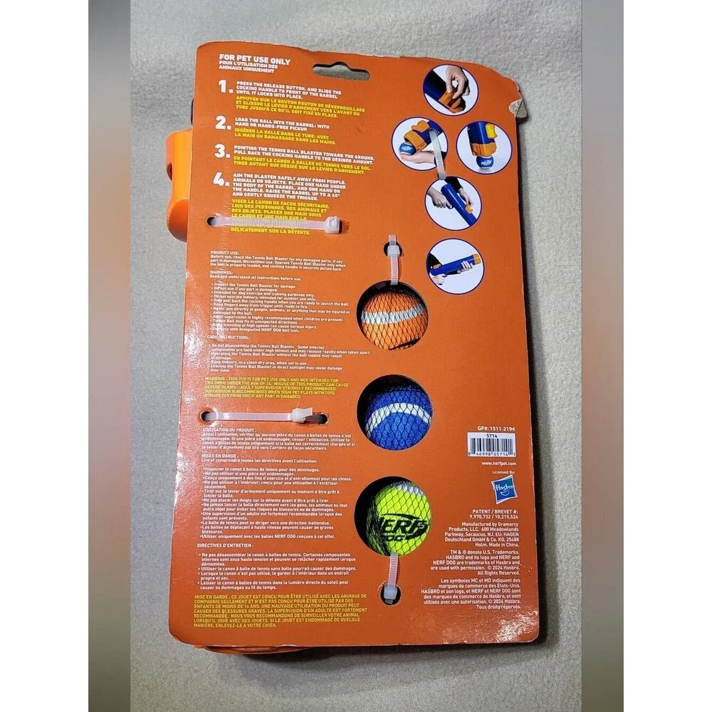 Nerf 12in Tennis Ball 35ft Blaster Dog Toy with 3 Balls- Brand New